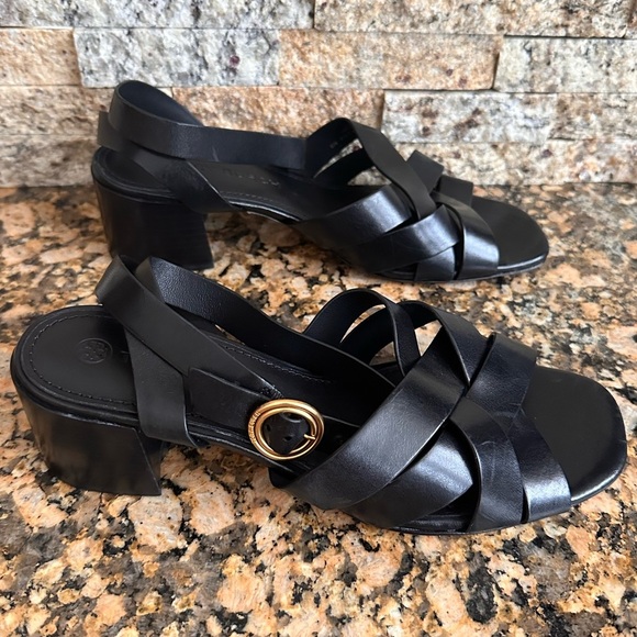 TORY BURCH BLACK LEATHER CITY HEELS - Picture 4 of 10